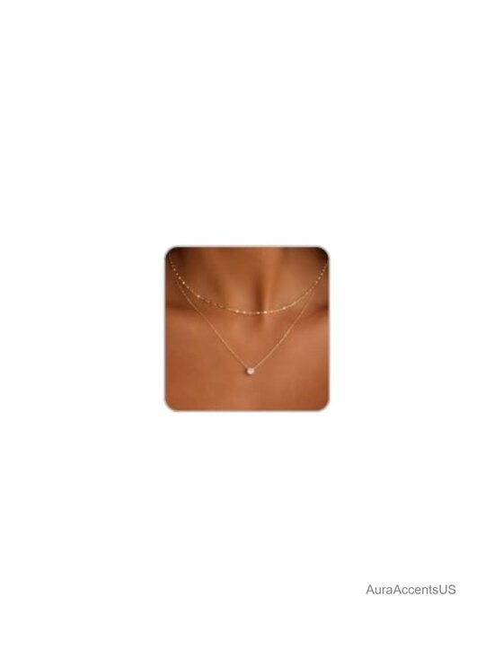 Jewelry - Layered Necklace Set Women Cubic Zirconia Pendant 14K Gold Silver Plated Double